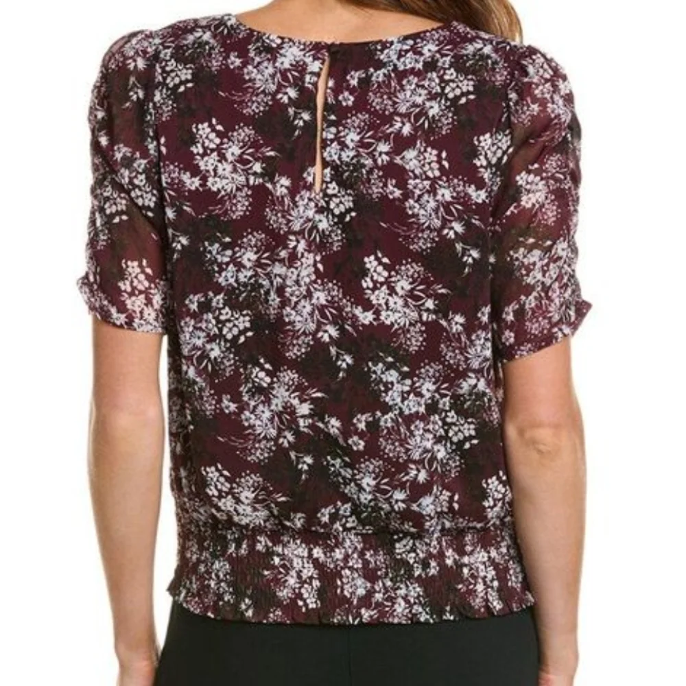 LAUNDRY BY SHELLI SEGAL WOMEN'S FLORAL SHIRRED SLEEVES AND SMOCKED WAIST SIZE M - Picture 3 of 11